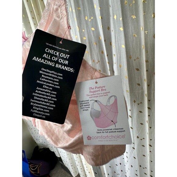 Comfort Choice NWT Pink Posture Support Front Hooks Wireless Lace Trim Bra 48B - Picture 5 of 10